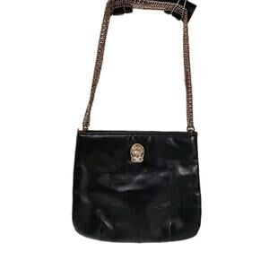 Vintage Ruth Saltz Black Pleated Purse Lion Head Chain Link Handle 8.5 h 9.5 w